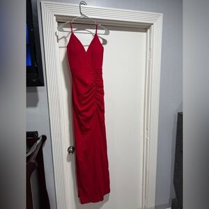 Emerald Sundae Red Ruched Spaghetti Strap Gown